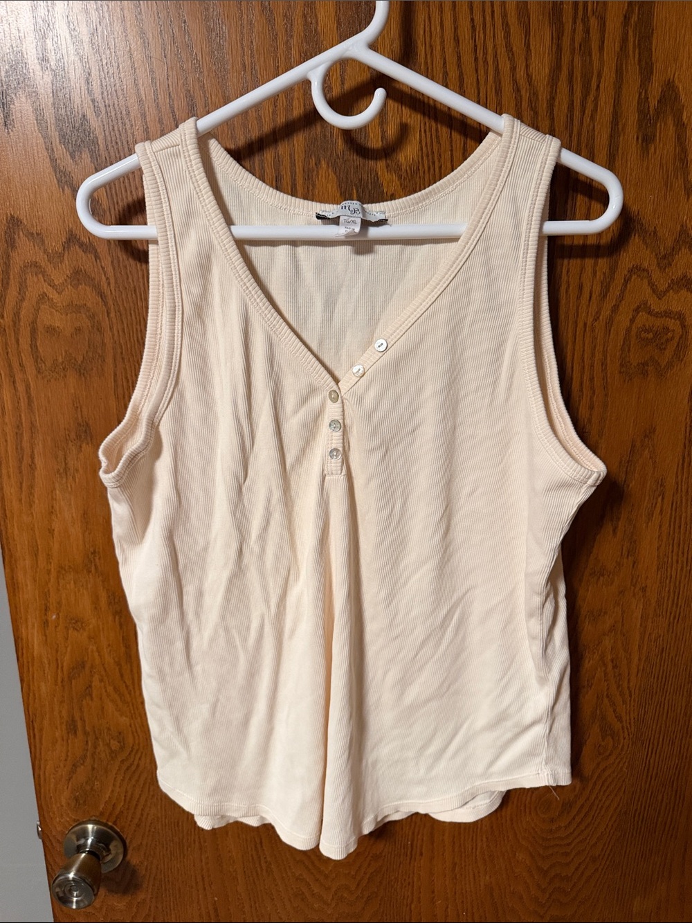 Sleeveless V-Neck Henley Tank Top - Cream